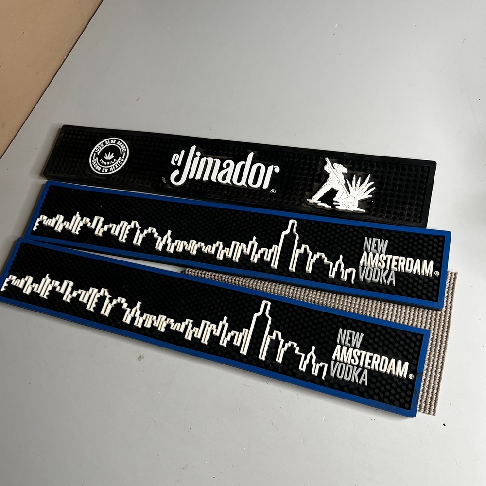 Lot of 3 Bar Mats el Jimador Tequila & New Amsterdam Vodka Rubber Spill Rails